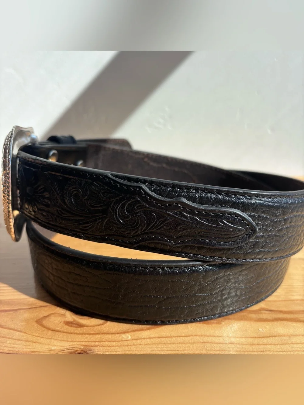 Nocona Mens Black Bullhide Leather Belt Western Tooled Embossed N2438901 Sz 46